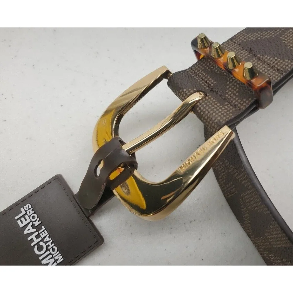 Michael Kors MK Signature Belt Logo Jacquard Brown Women's Sz‎ MD NEW!